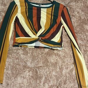 Striped Multicolor Long Sleeve Twist Top